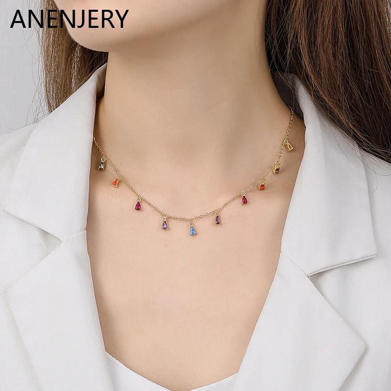 

Colorful Waterdrop Zircon Tassel Necklace for Women Gold Plated Choker Necklace Jewelry Wholesale