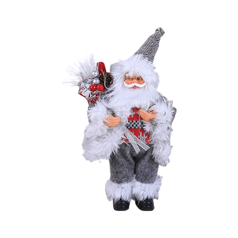 

67JE Realistic Christmas Plush Santa Claus Figurine Traditional Standing Figure for Doll Toy Ornament Xmas Holiday Festival Home