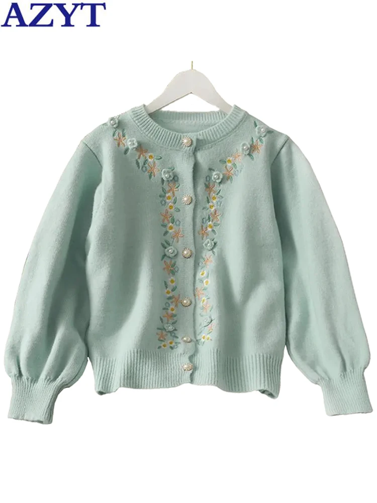 

AZYT Loose Women Sweater Cardigan Korean Fashion Floral Embroidery Knitted Cardigan 2022 Autumn Sweater Coat y2k Clothes Women
