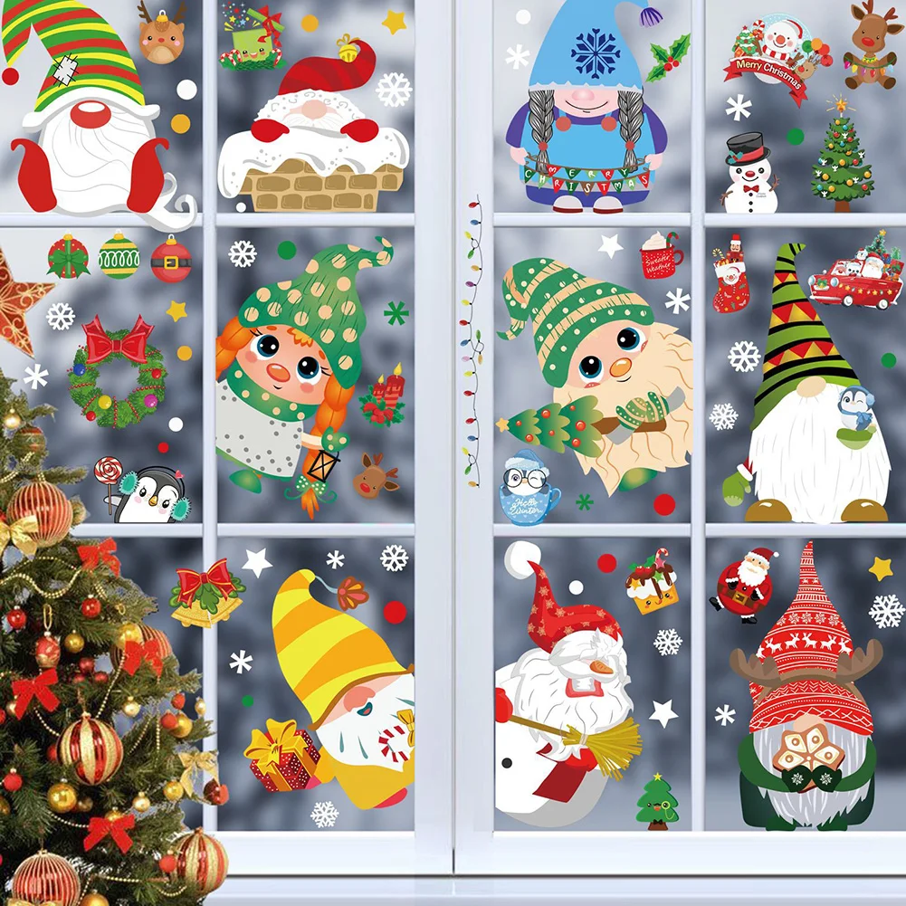 

Merry Christmas Stickers Gnomes Dwarfs Static Shutter Glass Stickers PVC Santa Wall Stickers Christmas Decor For Home 2022 New