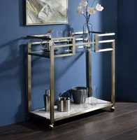 Serving Cart in Clear Glass Faux Marble & Wire Brass Finish
