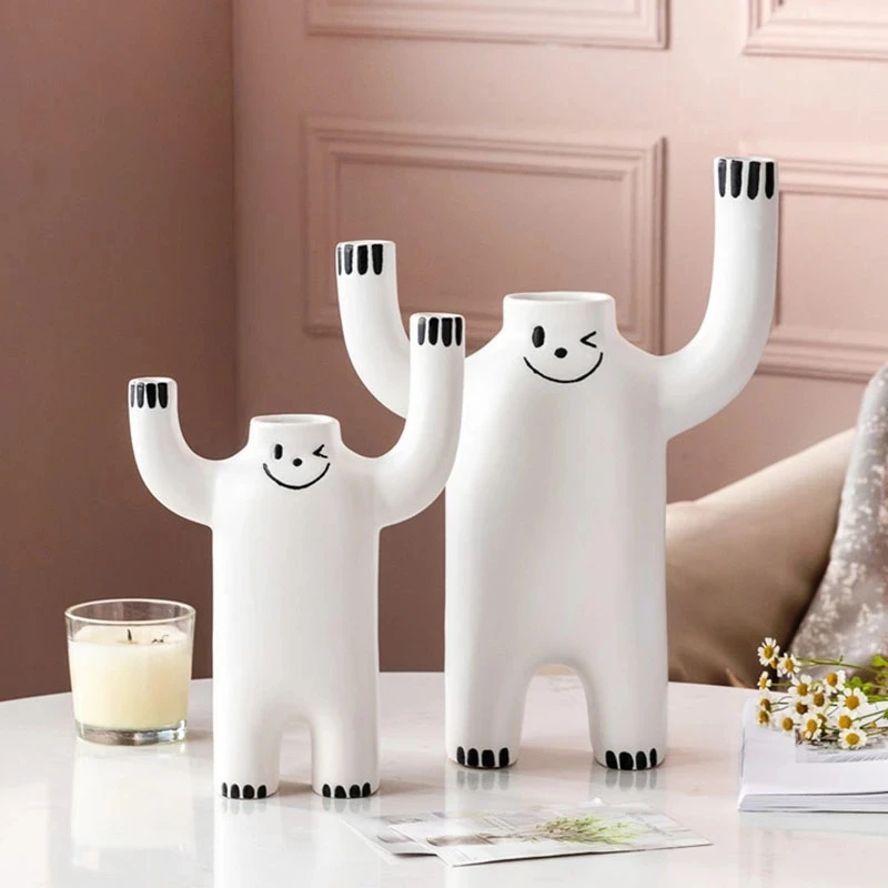 

Nordic Creative White Snowman Art Vase Ceramic Flower Vase Hydroponic Device Desktop European Home Decoration Accessories