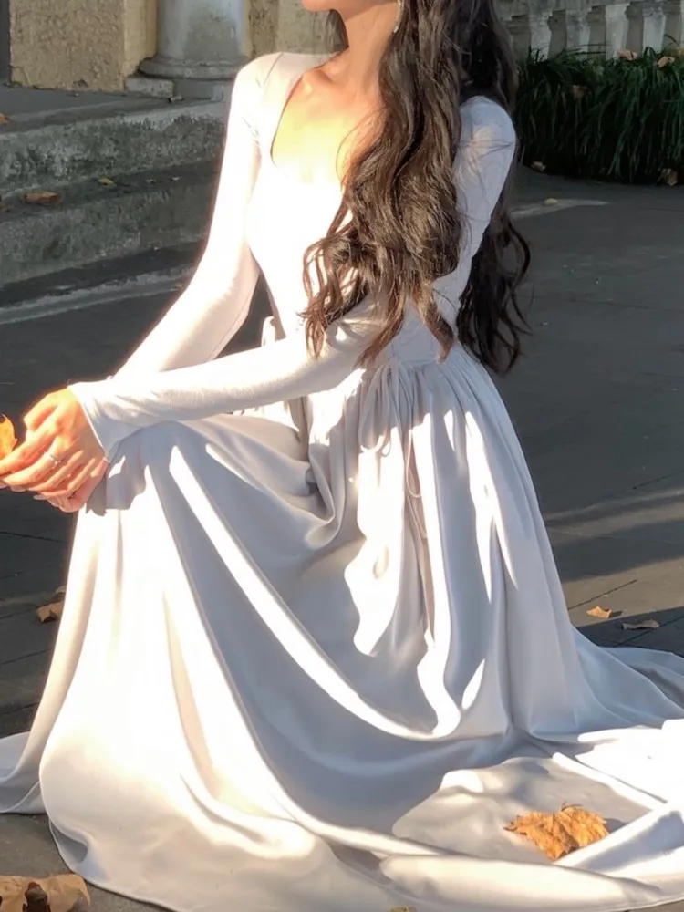 Женское платье с длинным рукавом элегантное и шикарное повседневное