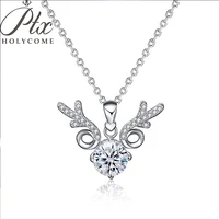ptx holycome 925 silver necklace pendant round cut 1 0ct d color white moissanite pass diamond test for women elegant necklace