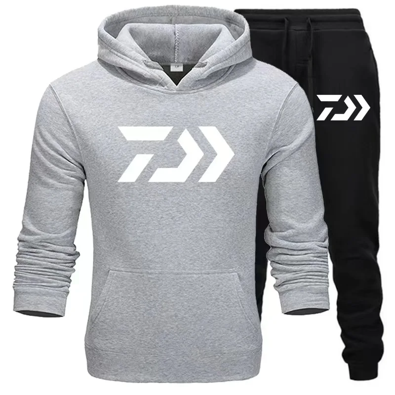 

Autumn Winter Men's Tracksuit Daiwa Fishing Print 2 Pieces Set Sweatshirt + Sweatpants Couple Hoodies Suit Women Clothing