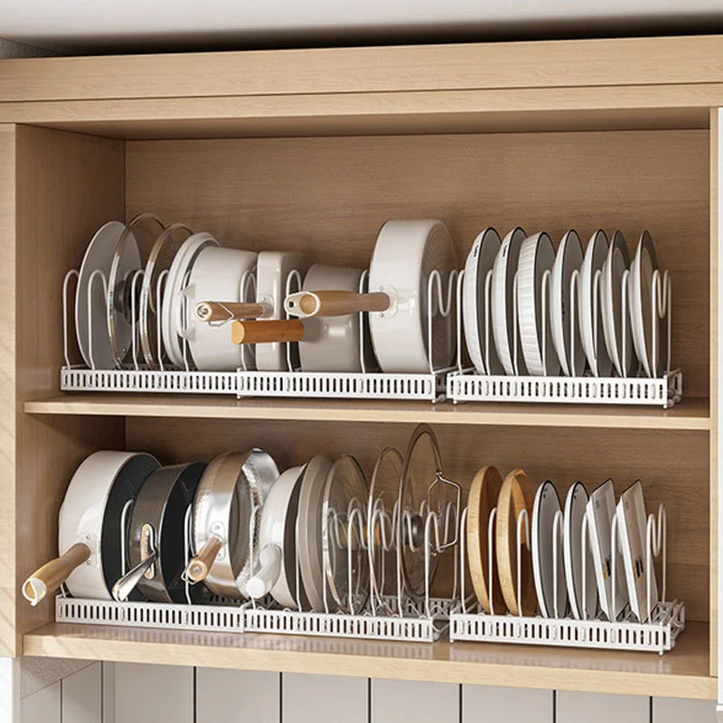 

Kitchen Organizer Storage Dish Rack For Drawer Cabinets Expandable Iron Material Multi-function Firm Storage Lid Chopping Holder