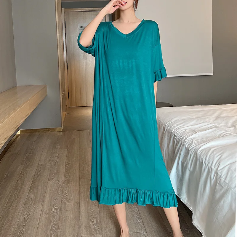Ночная сорочка из модала женская новая одежда для сна с коротким рукавом