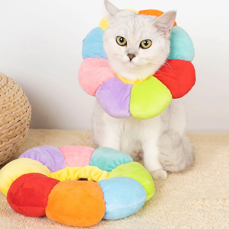 

Pet Collar Anti-Bite Surgery Anti-Lick Wound Healing Protection Sunflower Shaped Rainbow Cat Recovery Collar Pet Supplies