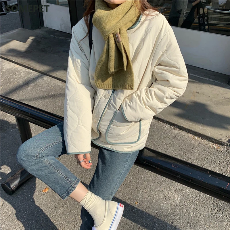 Winter Solid Padded Lambswool Patchwork Women Coat Cotton Warm Loose Casual  Jacket Female Outwear Elegant Tops