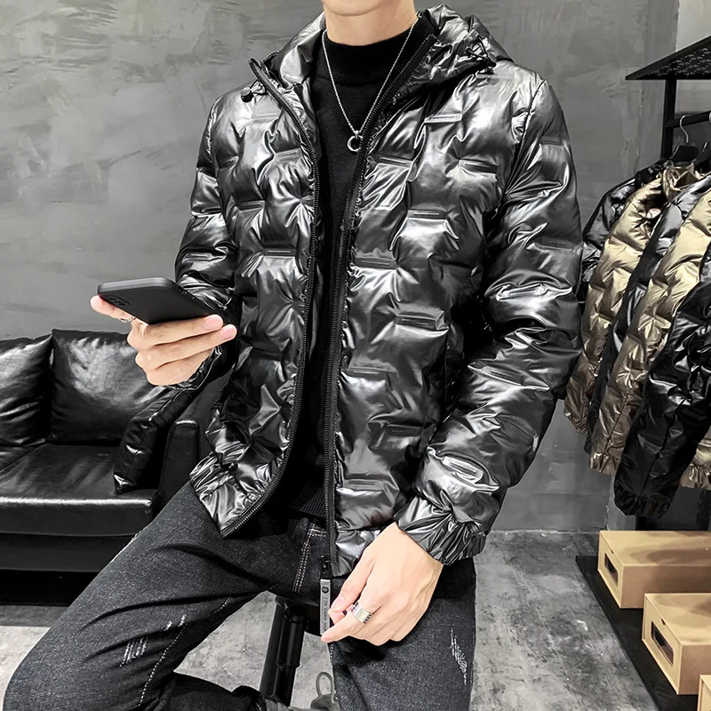 Shiny Men's Jacket Coats 2020 Winter Men Short Thick Cotton Coat Jacket Fashion Stand Collar Slim Clothes Winter Parka Coat Men