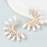 new fashion trend rhinestone dangle faux pearl earrings forwomendinner wedding accessories statement earrings accessories