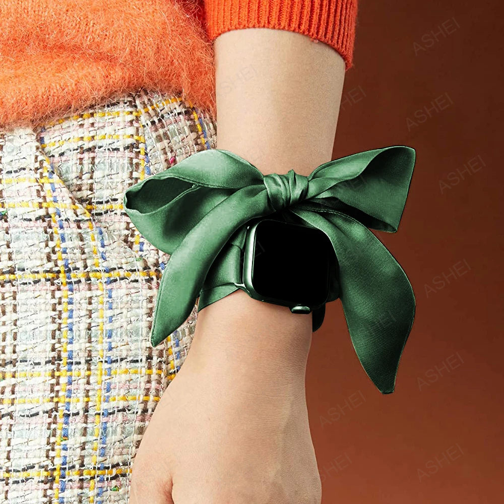 Фото Ремешок для Apple Watch Band series 7 41 мм 45 мм 6 5 4 se 40 мм 44 мм, Модный женский браслет с шарфом для iwatch 3 apple watch 38 мм 42 мм №3