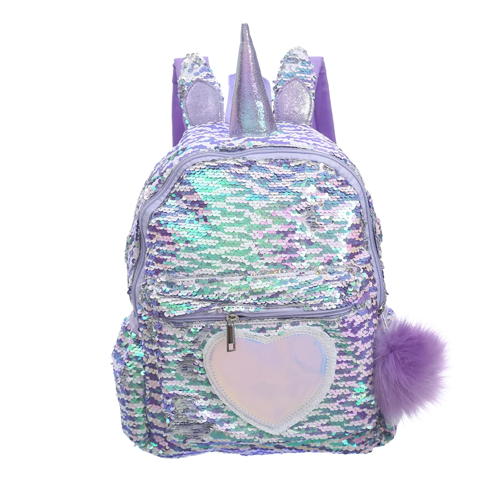Unicorn Bag Sequin Children Backpack for Girls Schoolbag Hologram Heart Kawayi Kids Bags Preschool Backpack