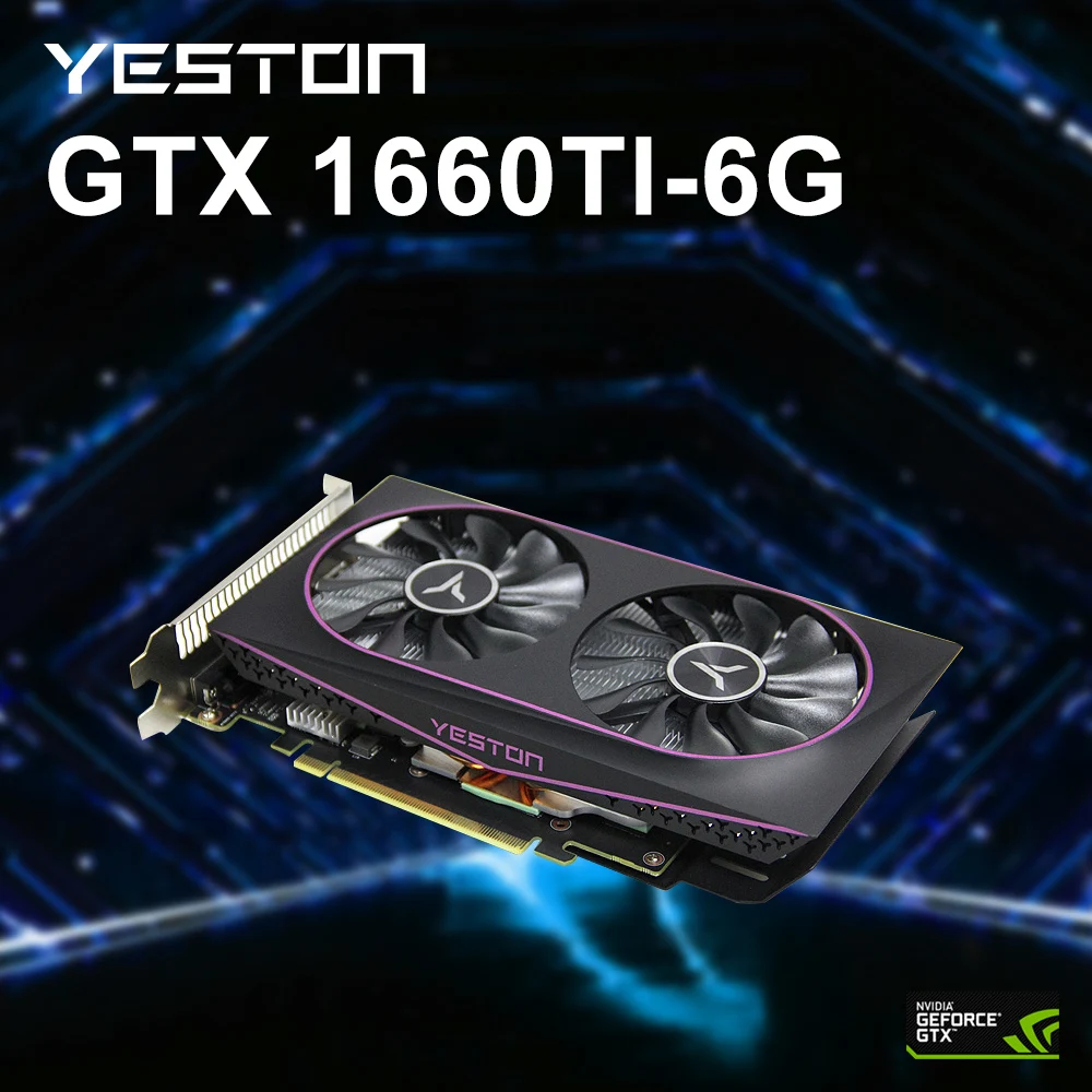 

YESTON GTX1660Ti 6G 6GB Graphics Card GDDR6 192bit 1500-1770MHz 12nm DVI-D+HDMI-compatible+DP PC Gaming Video Card Accessories