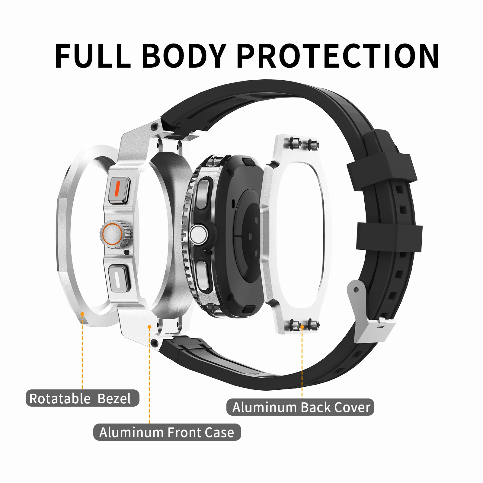 Фото Роскошный комплект модификации для Samsung Galaxy Watch 8 40, 44 мм/8 Classic, 46 мм, силиконовый ремешок + металлический чехол для Galaxy 8/8 Classic №5