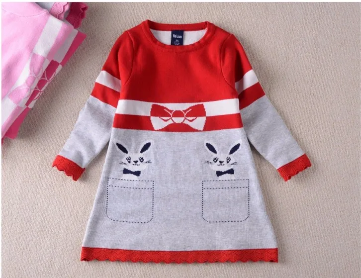 Winter Dresses for Girls Double-layer Long-sleeve Kids Rabbit Clothing Thick Warm Girl Sweater Dress Children 4-8 Years | Детская одежда
