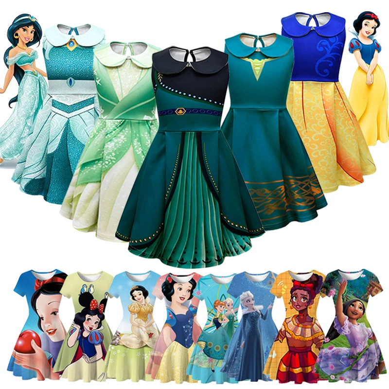 

Girls Frozen Elsa Anna Princess Dress Summer Clothes Snow White Encanto Mirabel Isabela Children Party Outfit Costume
