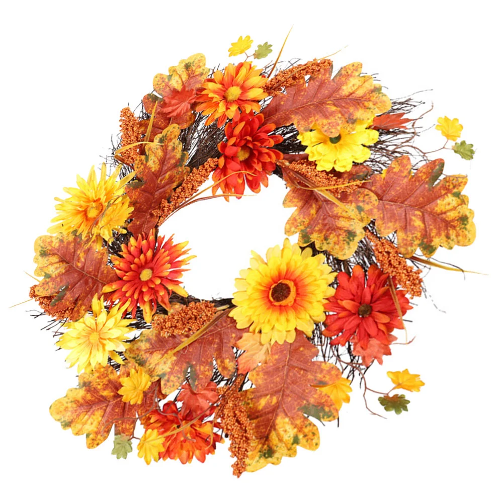 

Wreath Fall Garland Autumn Thanksgiving Door Harvest Leaf Flower Decorations Front Chrysanthemumyou Thank Maple Artificial