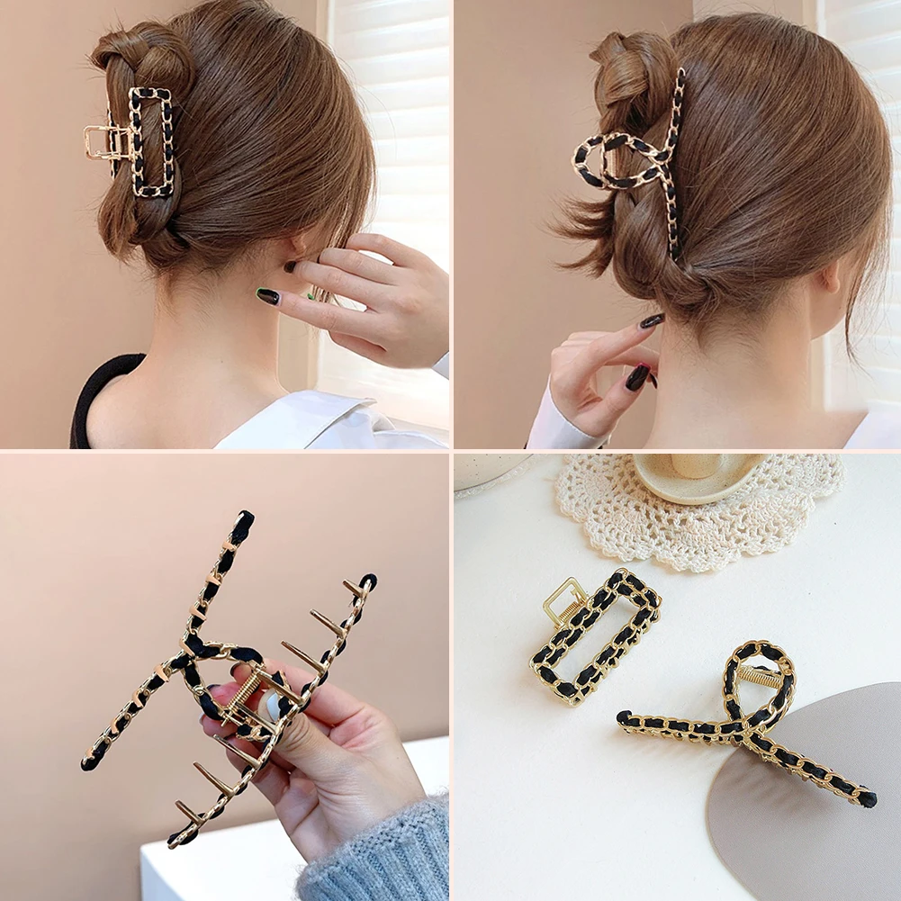 

2022 New Women Fashion Simple Black Ribbon Chain Hair Claw Vintage Hair Clips Headband Hairpin Hair Crab Trend Hair Accessories