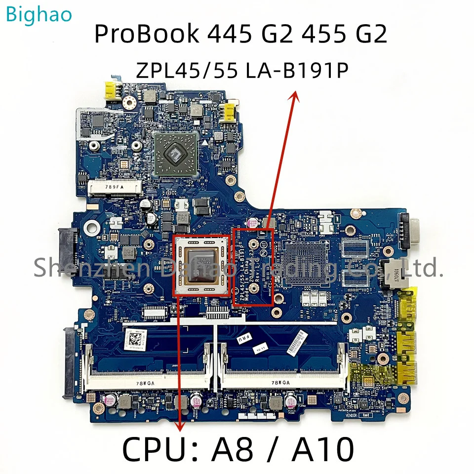 For HP ProBook 445 G2 455 G2 Laptop Motherboard ZPL45/55 LA-B191P With A8-7100 A10-7300 CPU 797606-001 773074-501 773075-601