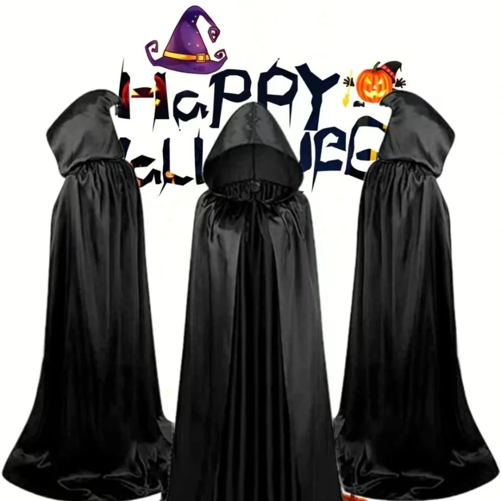 

New Halloween Black Cool Cloak Cos Death Cloak Vampire Witch Robe Party Dress Adult Children's Black Cloak Halloween Decorations