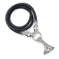 nostalgia viking axe pendant wolf heads leather chain necklace slavic perun axe gothic amulet talisman jewlery