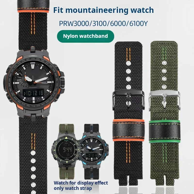 Фото Нейлоновый ремешок для часов Casio PROTREK PRW-3000 PRW-3100 PRW-6000 PRW-6100Y PRG-300 330, дышащий холщовый ремешок для часов, мужской браслет №2