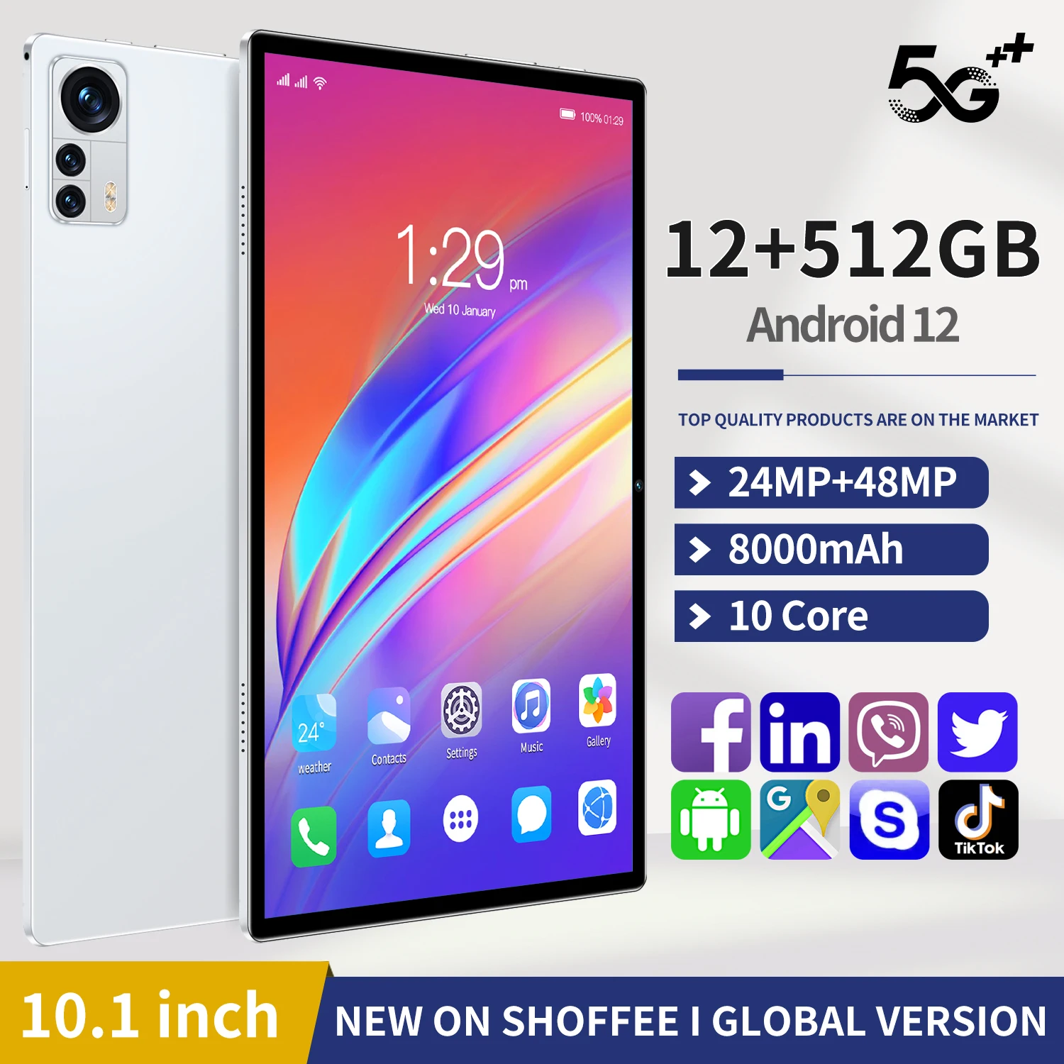 

Планшет Pro на Android 11, восемь ядер, экран 10,1 дюйма, 12 Гб + 512 Гб