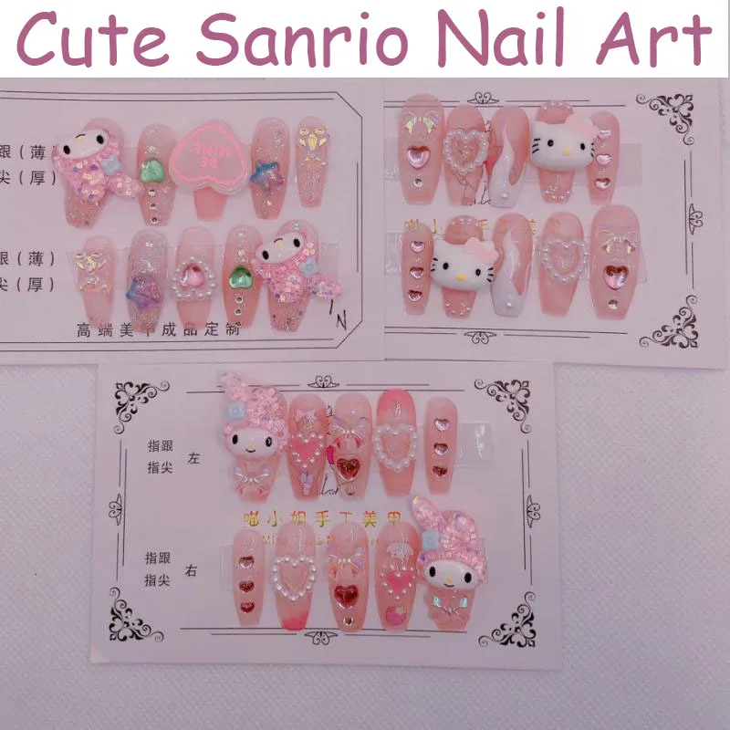 

Kawaii Sanrioed Nail Patch Cute Hellow Kittys My Melody Cartoon Anime Detachable Nail Patch Plush Toys for Girls Gift