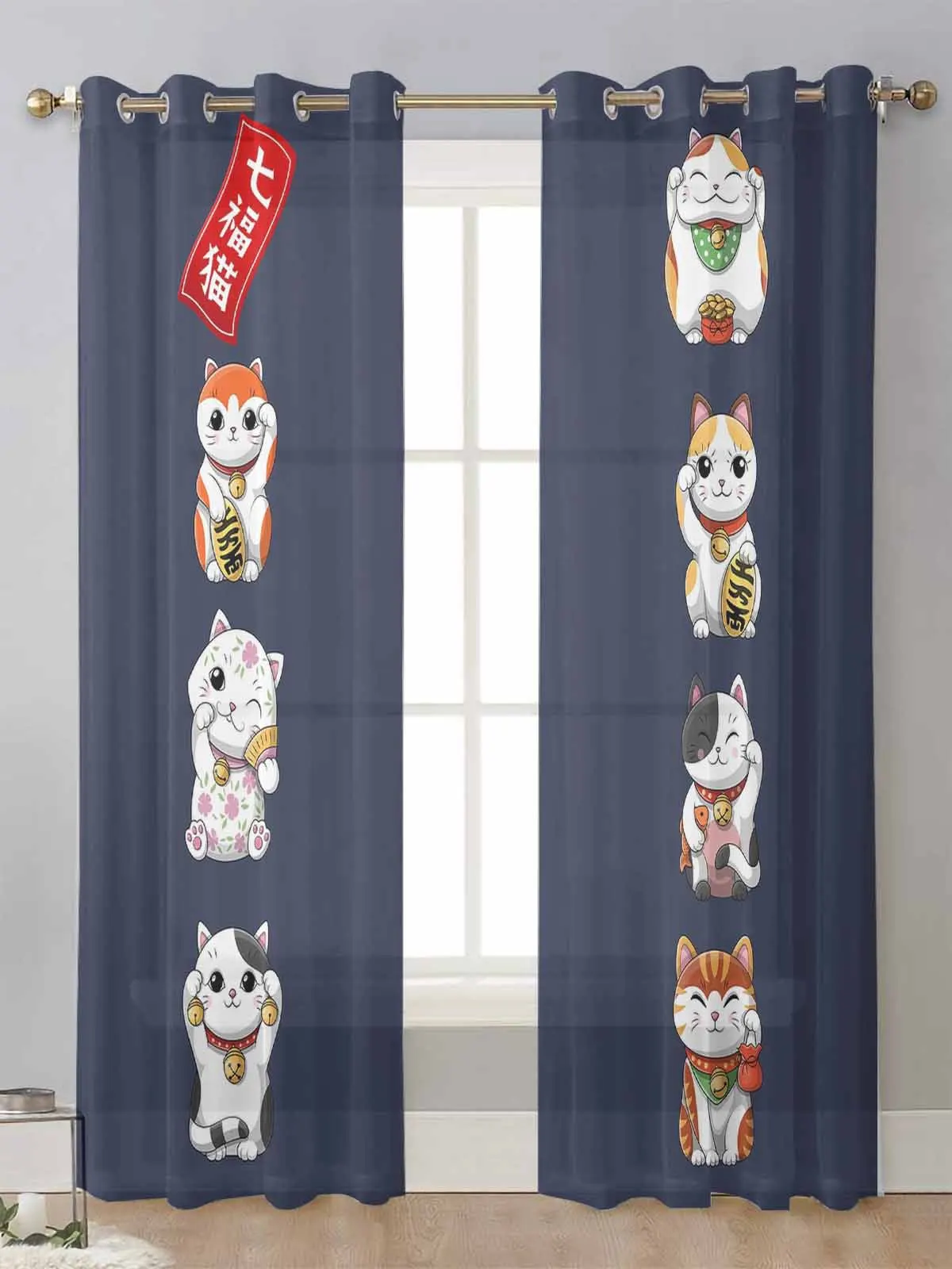 

Cartoon Cat Cute Blue Sheer Curtains For Living Room Window Screening Transparent Voile Tulle Curtain Cortinas Drapes Home Decor