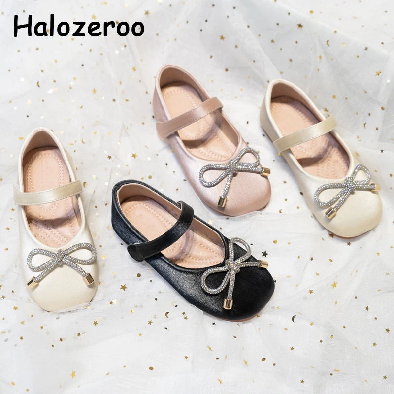 

Kids Bow Princess Shoes Baby Girls Rhinestone Brand Shoes Children Party Flats Toddler Leather Dress Flats Mary Jane For Autumn