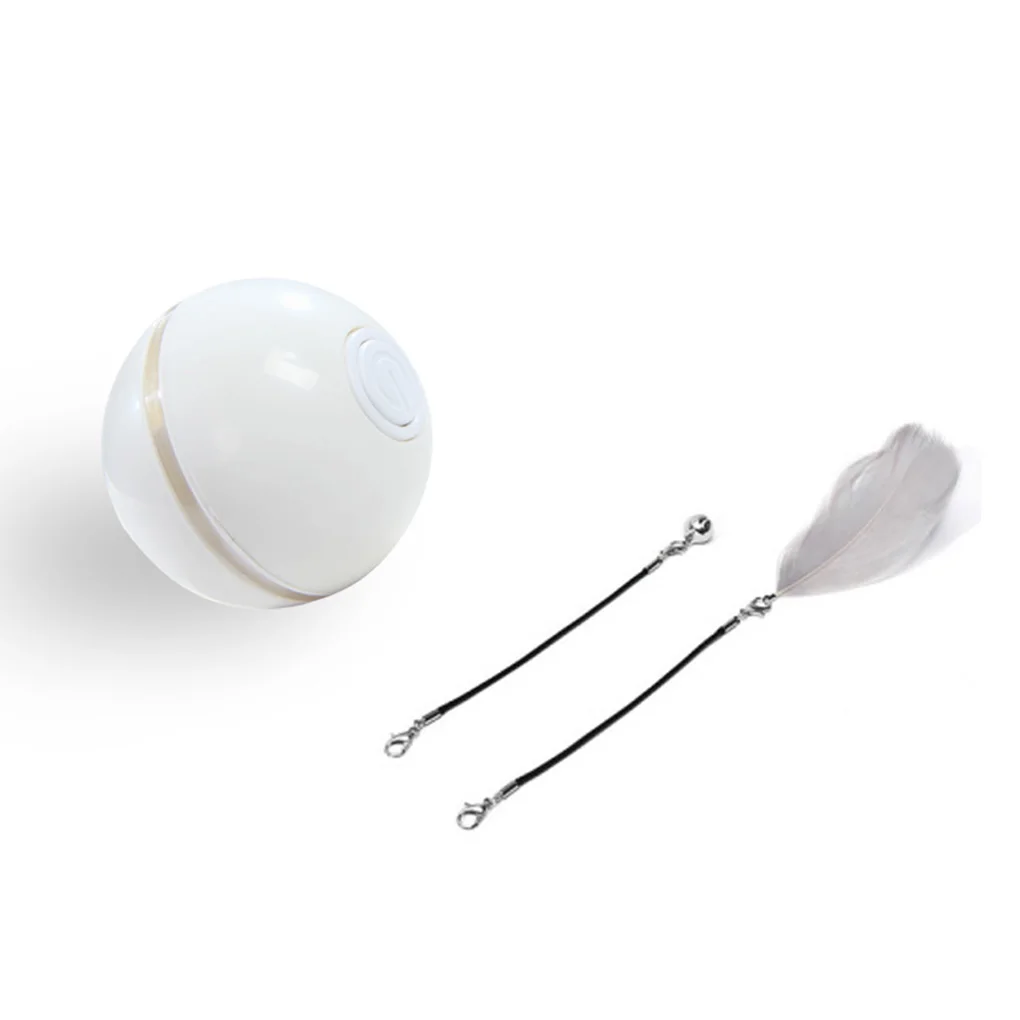 

Pets USB Interactive LED Rechargeable Ball Toys Teasing Automatic Game Intersting Feather Self Rotating Safty with Bell