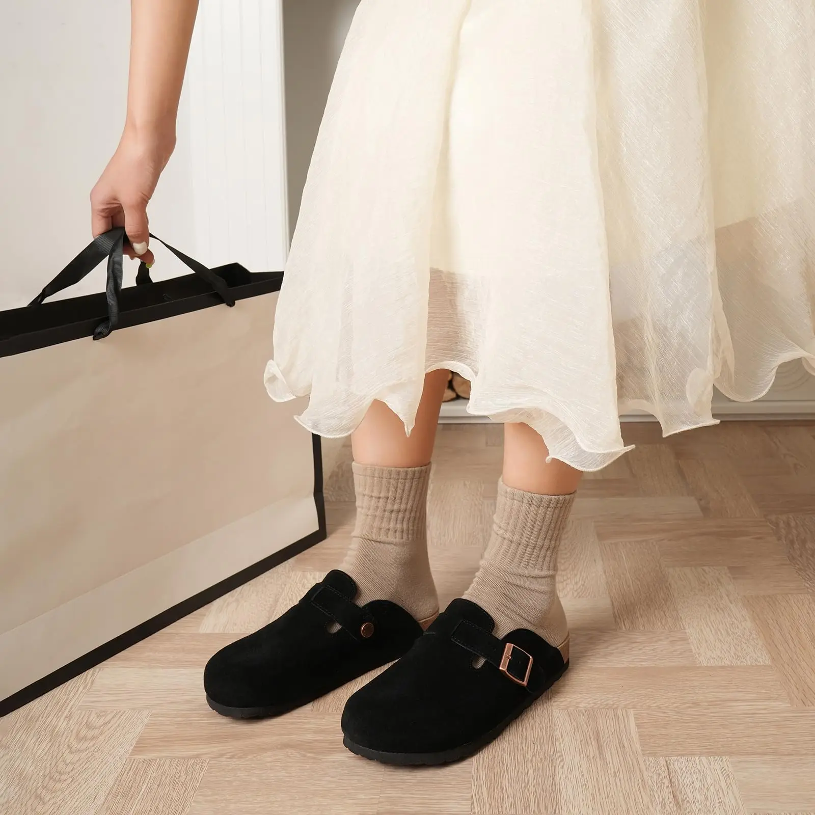 Замшевые сабо Crestar для женщин клоги унисекс с регулируемой пряжкой поддержкой