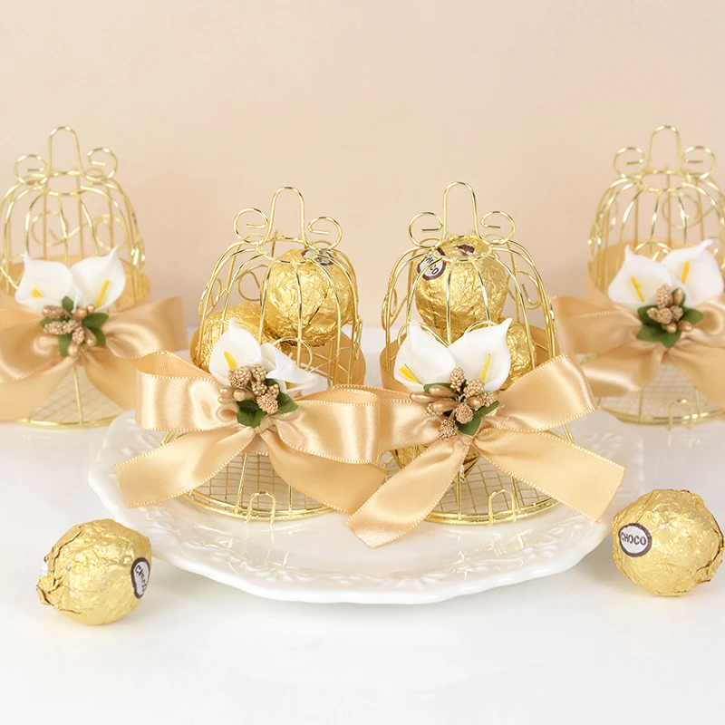 

1pcs Mini Metal Gold Tinplate Bird Cage Candy Boxes Baby Shower Favor Gift Box Guests Wedding Giveaways Party Birthday Souvenir