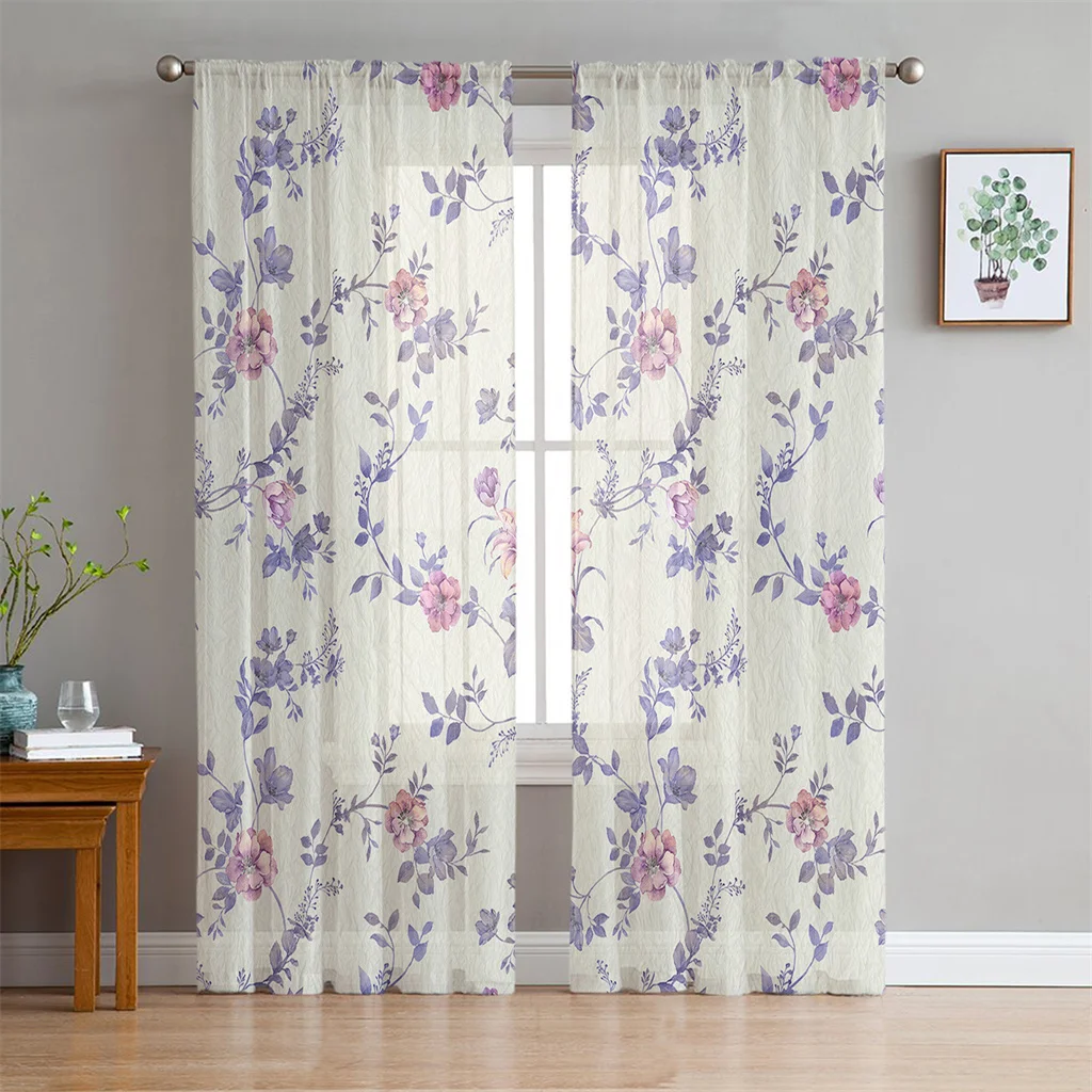 

Flower Garden Herb Sunshade Curtains for Living Room Drapes Window Sheer Modern Curtains for Bedroom Decor 2 Pieces