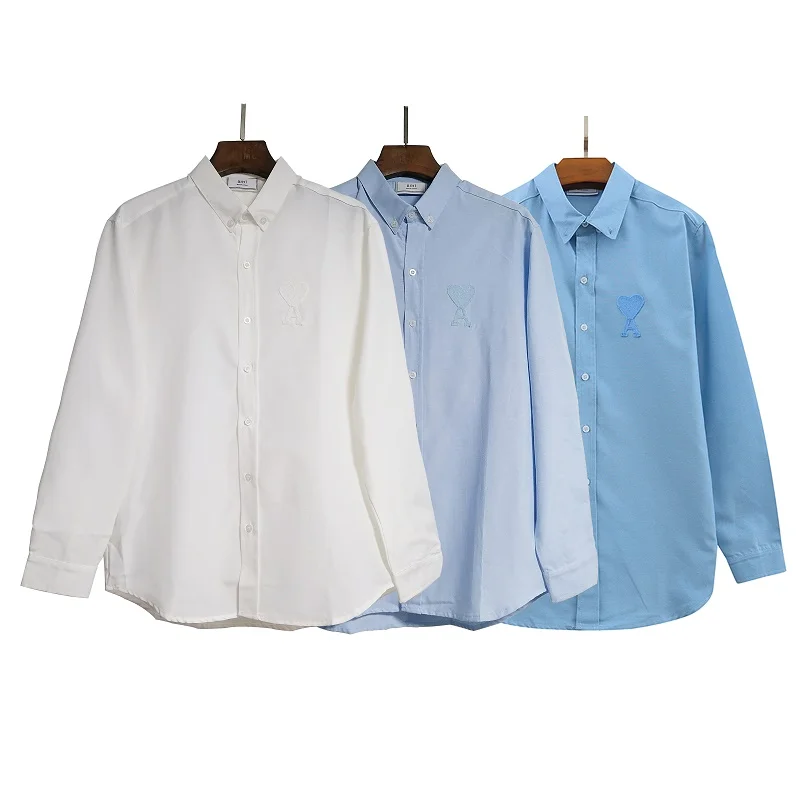 

Autumn 2022 New Casual Business Men's Shirt Embroidered Heart Shirt South Korean Fashion Large Size Men's Shirt Women's Shirt