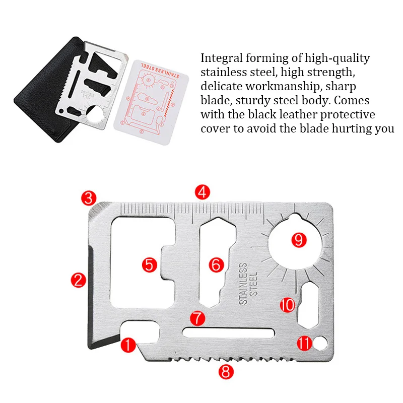 

11-in-1 EDC Multi-tool Card 420 Stainless Steel Pocket Jar Bottle Opener Screwdriver Spanner Ruler Outdoor Camping Tool