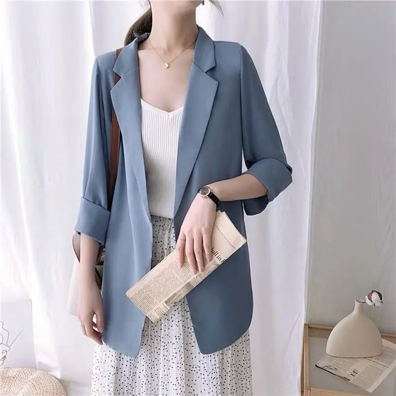 Chiffon Suit Jacket Women 2023 Summer New Korean Version of Loose White Thin Medium and Long-sleeved Sunblock