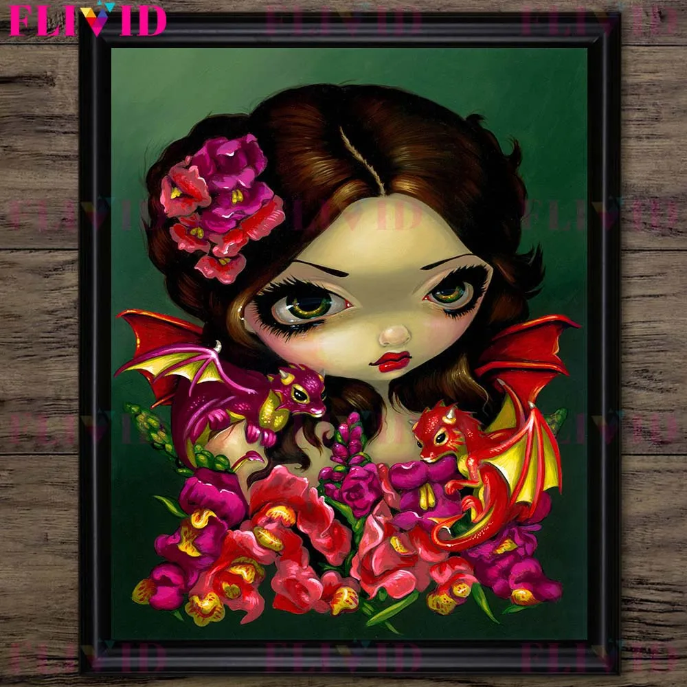 Задуманный милый Единорог фея и большой глаз девушка настенная Картина на холсте