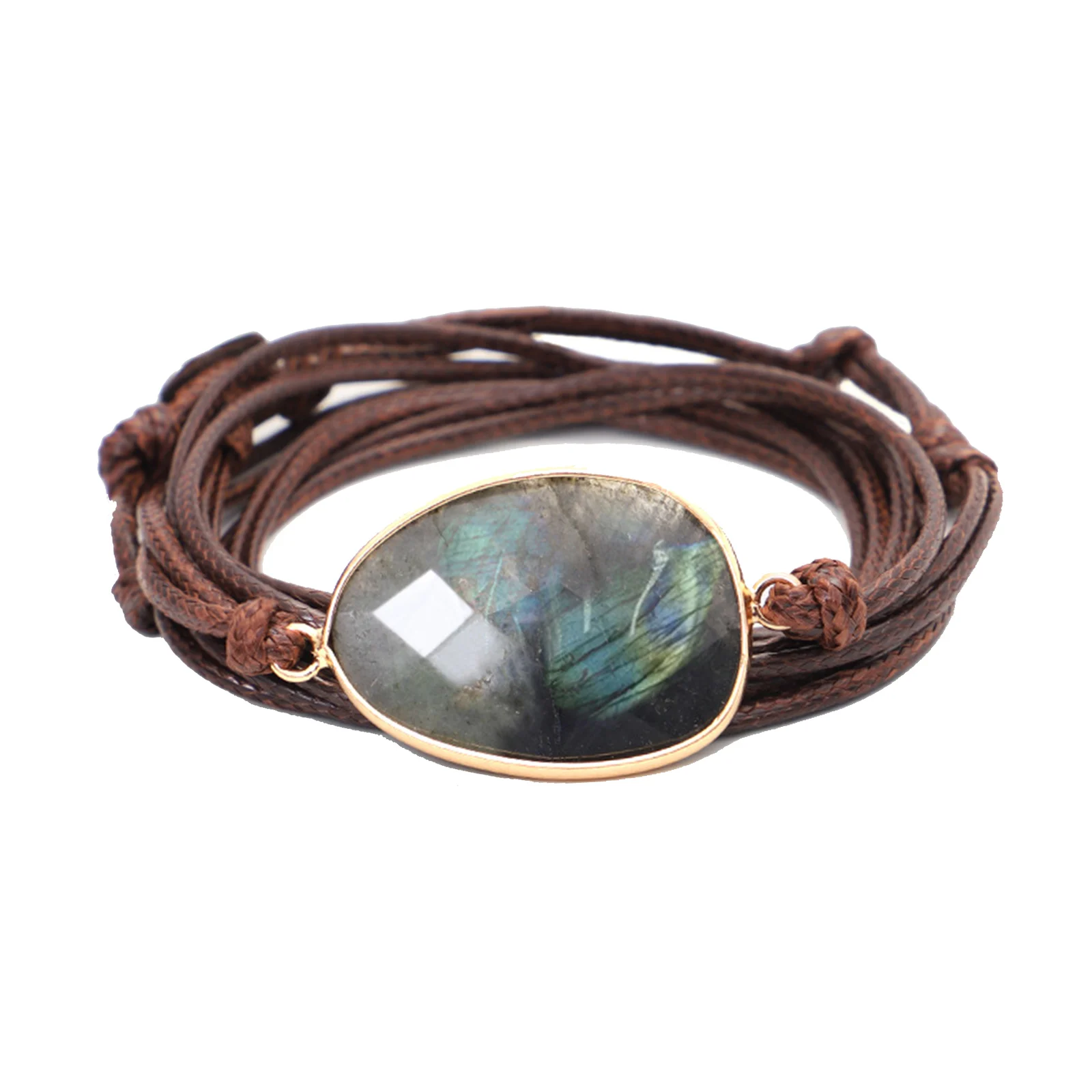 Браслеты из Лабрадорита в стиле бохо для мужчин и женщин веревочные украшения