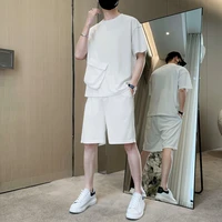 leisure suit 2022summer new fashion short sleevett shirt cropped pants ice silk suit mens large pocket two piece suit