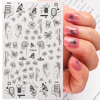 back glue decals cute slider nail art decorations korean french nail sticker leaves butterfly 3d black