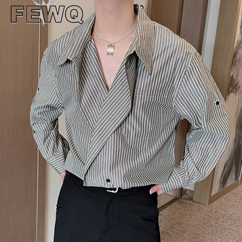 

FEWQ Menswear Korean Fashion Chic Striped Tops Men's New Loose Lapel Single Button Long Sleeve Casual Shirts Tide Autumn 2023