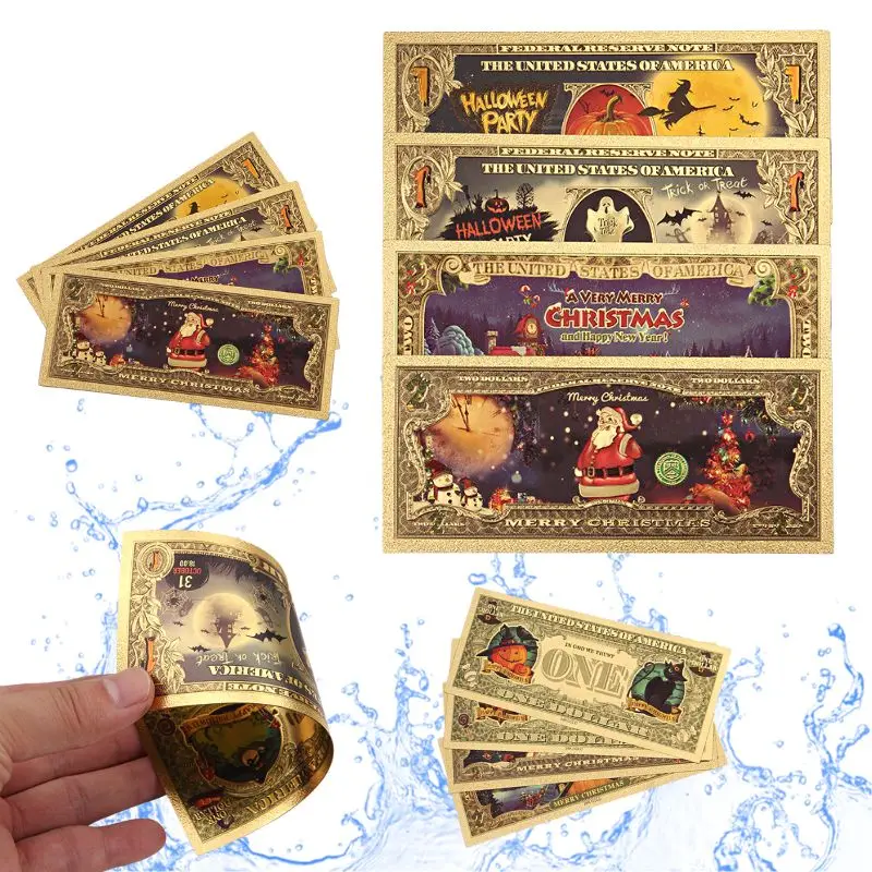 

Merry Christmas Santa Claus Medal Halloween Pumpkin Cartoon Gold Foil Banknotes Home Decor Crafts Lucky Coins Collectibles Gifts