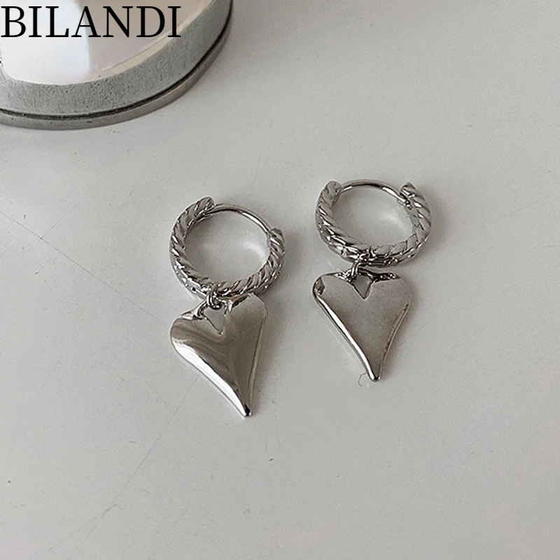 

Bilandi S925 needle Modern Jewelry Heart Earrings 2022 New Trend Silvery Plating Vintage Drop Earrings For Women Accessories