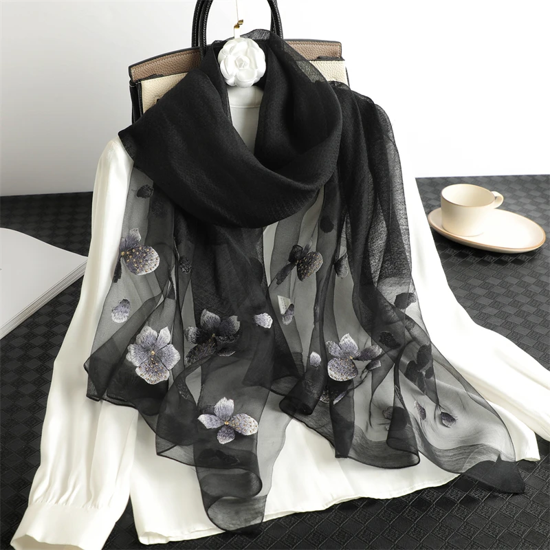 Модный Шелковый шарф с цветочным принтом для женщин роскошный головной платок