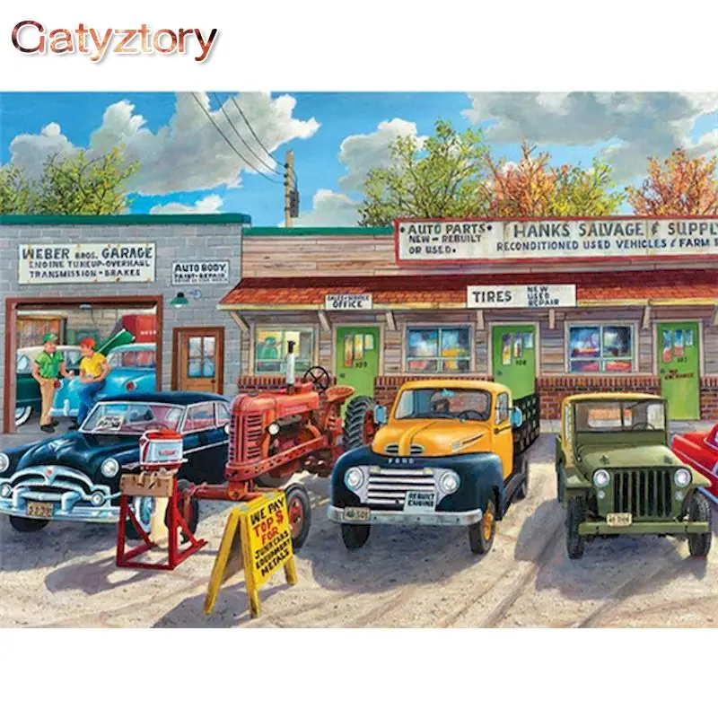 

GATYZTORY 60x75cm Painting by numbers DIY Drawing By Numbers Gas Station Truck Landscape Home Decor Digital Painting On Canvas