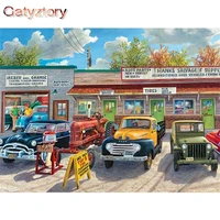 gatyztory 60x75cm painting by numbers diy drawing by numbers gas station truck landscape home decor digital painting on canvas
