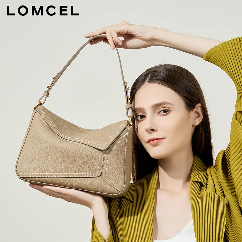 Фото LOMCEL 16 Новая женская сумка на одно плечо - геометрическая форма - женская сумка-подушка из натуральной кожи №1