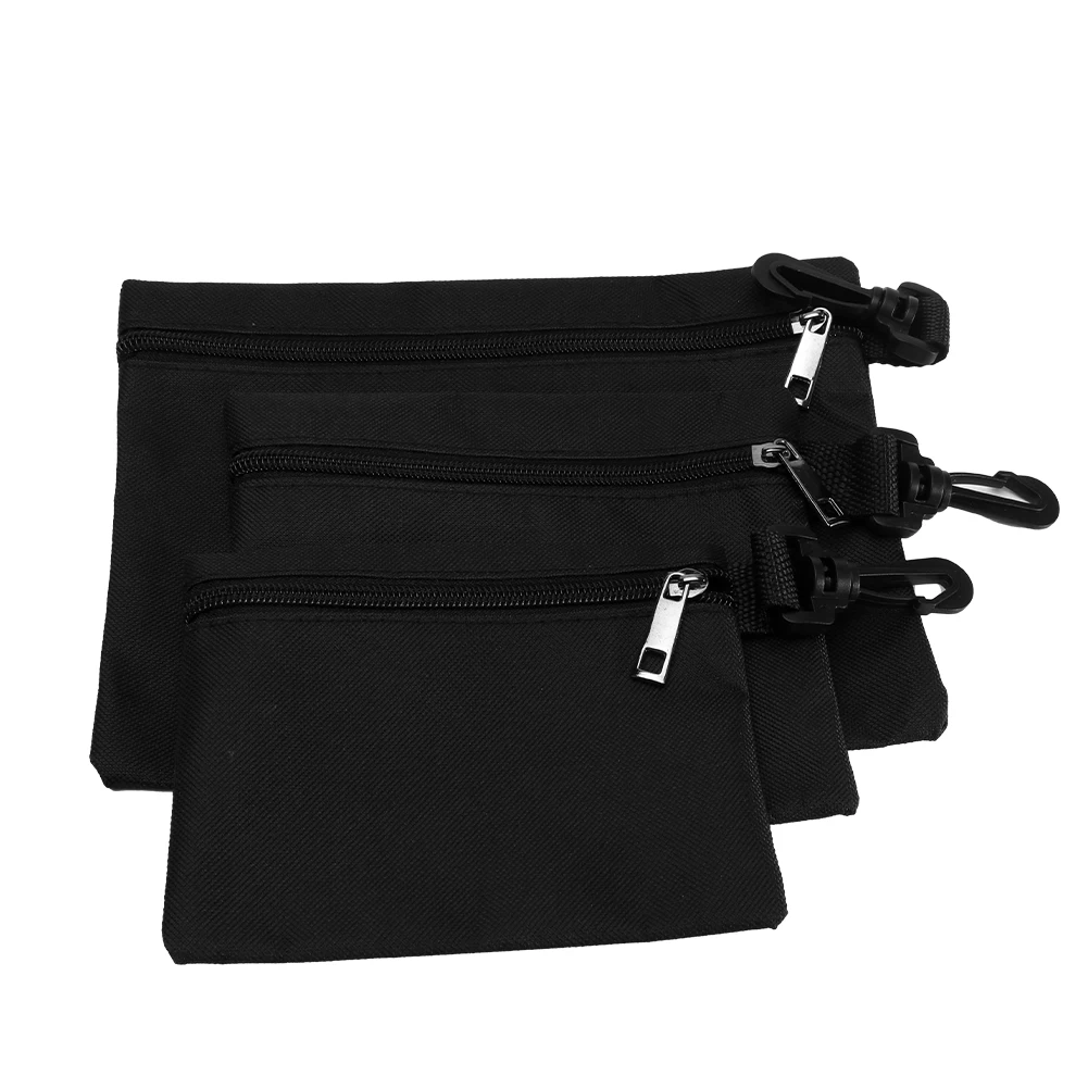 

3pcs Heavy Duty Black Tool Pouch Bag Wrench Zipper Clip Multiple Sizes Organizer Oxford Cloth Woodworker Home Portable Storage